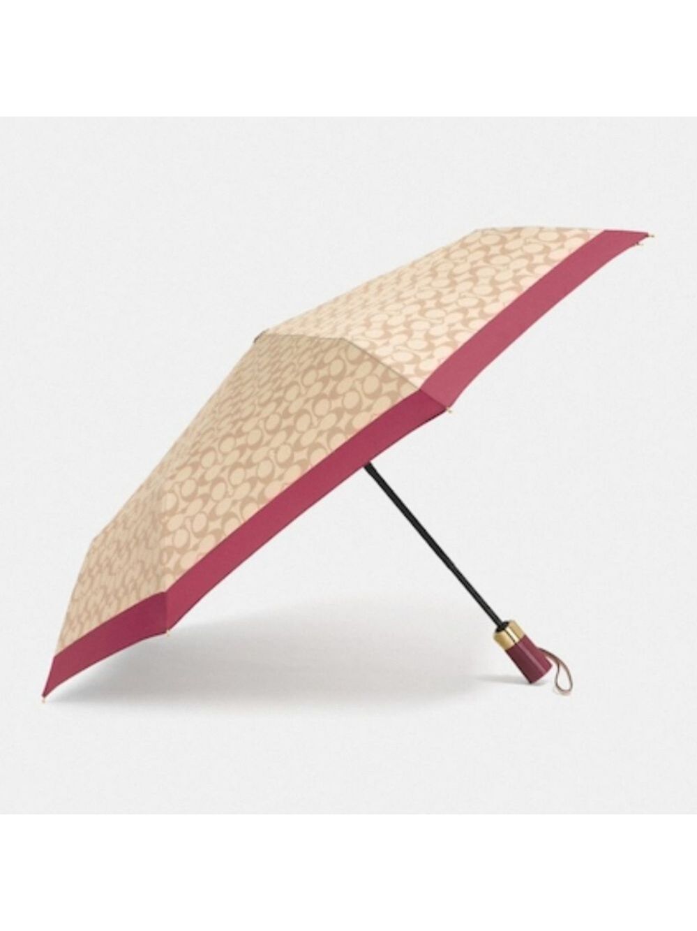 COACH UMBRELLA FULL SIZE SIGNATURE CLUSTER PRINT IVORY ROUGE PINK